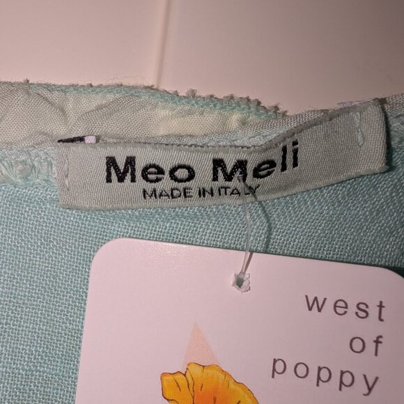 Meo Meli Italian Linen Bias Ruffle Mint Blue Dress Size M - Picture 6 of 15